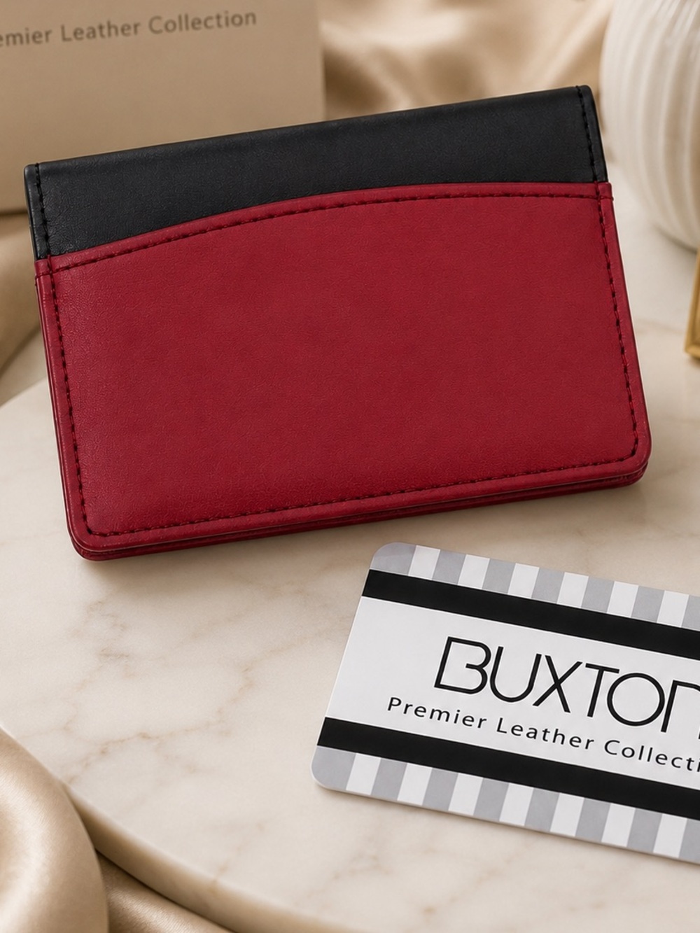 Buxton Premier Leather Collection Red & Black Card Holder Wallet